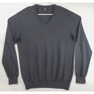 J Hilburn Sweater Men Medium Gray Long Sleeve Silk Cashmere Knit V-Neck Pullover